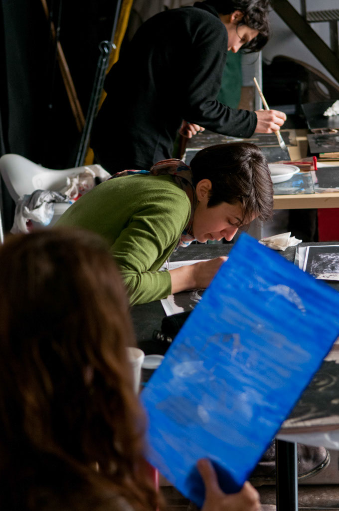 Cliché Verre. A workshop in Florence. Students of University of Arts taking part in a workshop on Cliché Verre, a combination of art and photography.Teacher Maria Fabiola Ungredda.