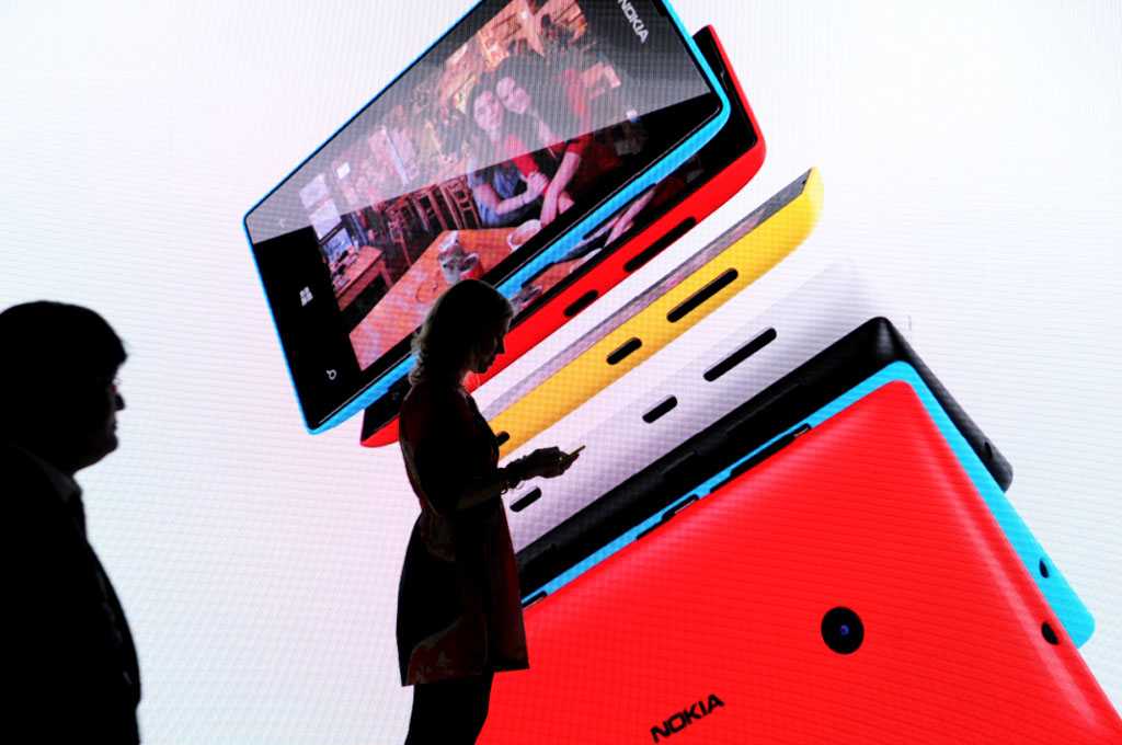 Barcelona, Spain. Mobile World Congress: NOKIA. A big screen in the Nokika's stand. 